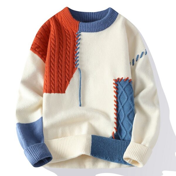 Colorblock Pullover Sweater Winter Fashion Long Sleeve Top Men's Clothing - Image 2