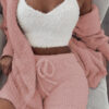 3pcs Womens Clothing Long Sleeve Crop Tank Top And Drawstring Shorts Pajama Set - Image 3