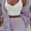 3pcs Womens Clothing Long Sleeve Crop Tank Top And Drawstring Shorts Pajama Set - Image 5