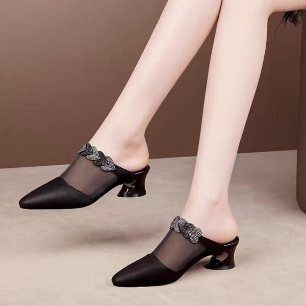 Soft Leather Mesh Closed-toe Slippers Women - Image 2