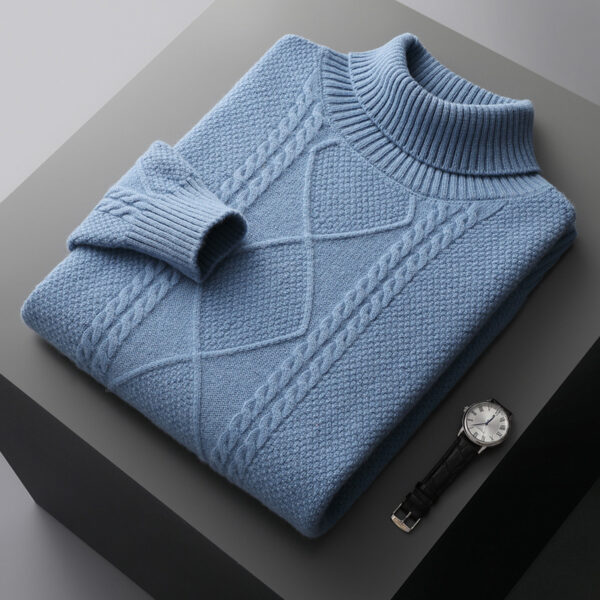 Men's Lapel High Collar Thick Loose Casual Knitted Sweater - Image 7