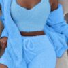 3pcs Womens Clothing Long Sleeve Crop Tank Top And Drawstring Shorts Pajama Set - Image 8
