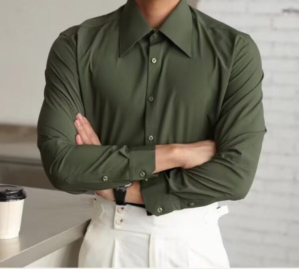 Long Sleeve Business Casual Large Pointed Collar Slim Fit Inner Wear Shirt Men - Image 2