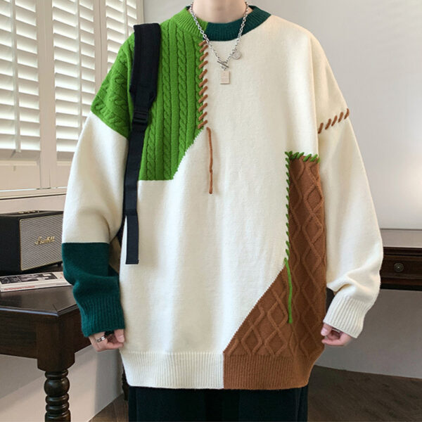 Colorblock Pullover Sweater Winter Fashion Long Sleeve Top Men's Clothing - Image 5