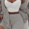 3pcs Womens Clothing Long Sleeve Crop Tank Top And Drawstring Shorts Pajama Set - Image 9