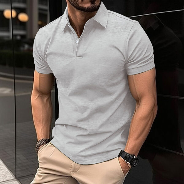 Summer Short Sleeve Polo Shirt Men Solid Color Button Lapel Button Top - Image 6