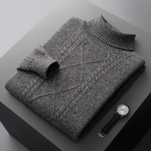 Men's Lapel High Collar Thick Loose Casual Knitted Sweater - Image 8