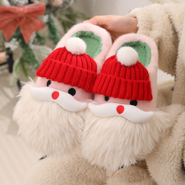 Cute Christmas Santa Claus Home Slippers Winter Warm Indoor Non-slip Floor Plush Shoes For Women - Image 4