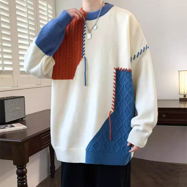 Colorblock Pullover Sweater Winter Fashion Long Sleeve Top Men's Clothing - Image 9