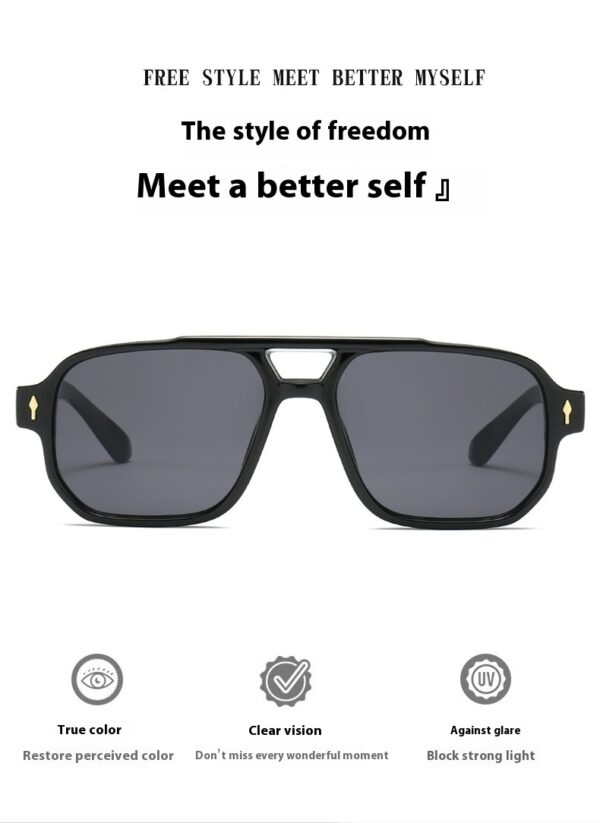 Square Fashion Double Beam Sunglasses Men's Retro Casual - Image 5