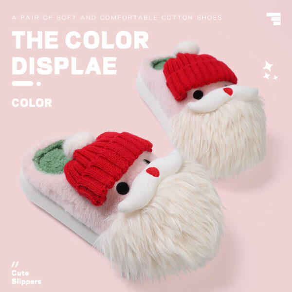 Cute Christmas Santa Claus Home Slippers Winter Warm Indoor Non-slip Floor Plush Shoes For Women - Image 3