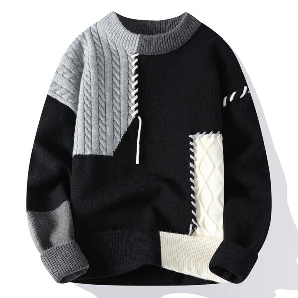 Colorblock Pullover Sweater Winter Fashion Long Sleeve Top Men's Clothing - Image 8