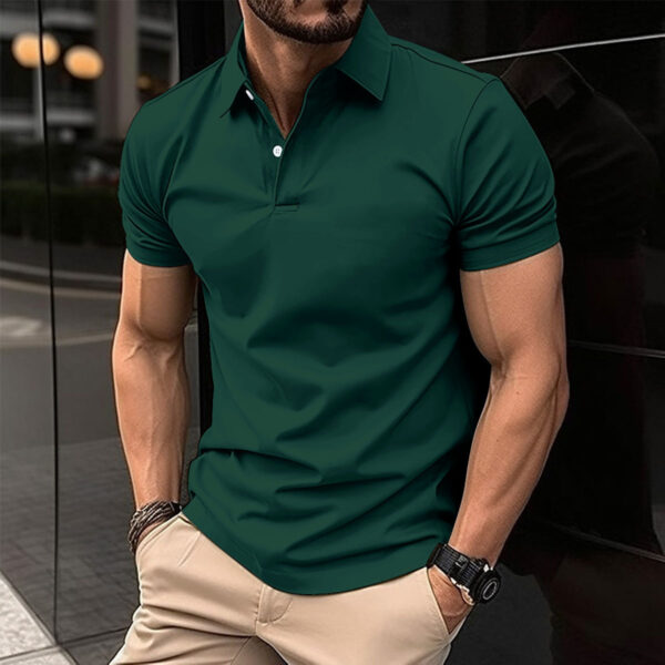 Summer Short Sleeve Polo Shirt Men Solid Color Button Lapel Button Top - Image 4