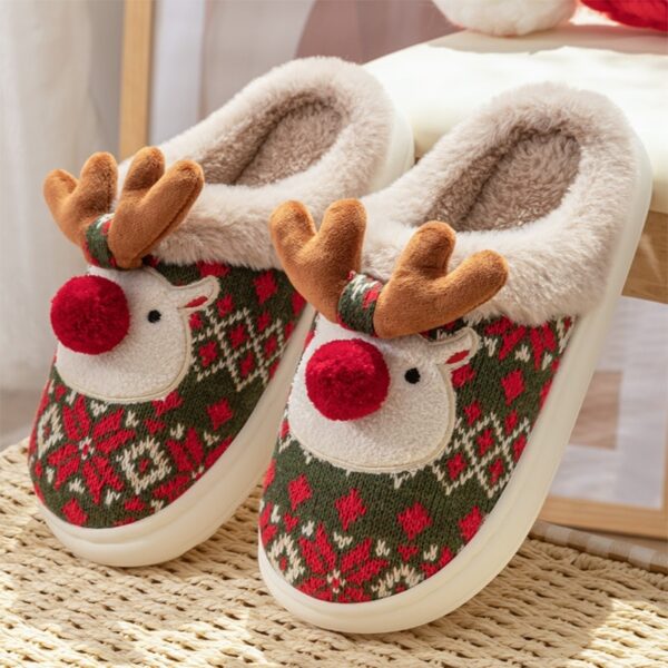 Cute Christmas Elk Plush Slippers Winter Ins Fashion Non-slip Floor Bedroom Home Slippers For Women Fuzzy House Shoes - Image 4