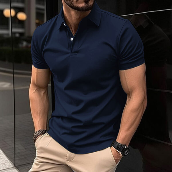 Summer Short Sleeve Polo Shirt Men Solid Color Button Lapel Button Top - Image 9