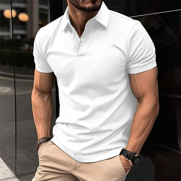 Summer Short Sleeve Polo Shirt Men Solid Color Button Lapel Button Top - Image 7