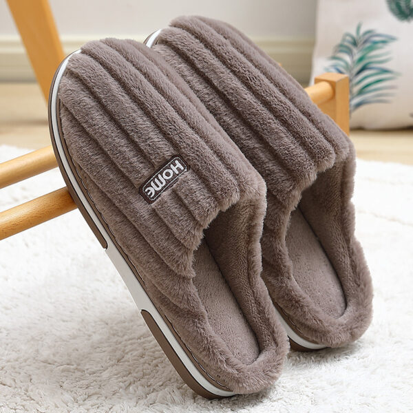 Home Cotton Slippers Women's Winter Plus Size Striped Plush Indoor - Image 3