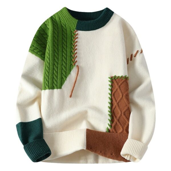 Colorblock Pullover Sweater Winter Fashion Long Sleeve Top Men's Clothing - Image 3