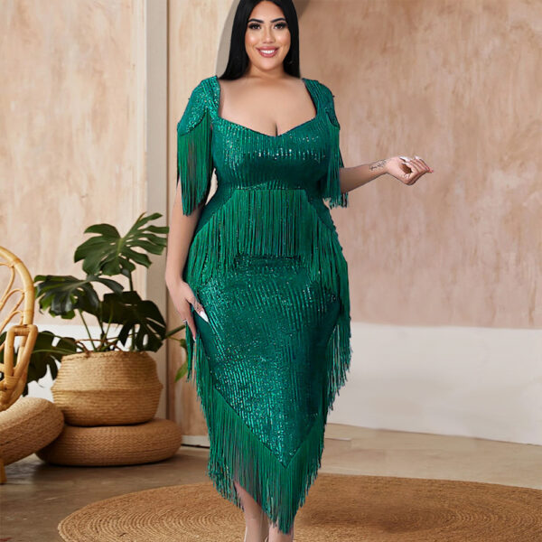 Women's Fashion Temperament Mid-length Tassel Sequin Dress